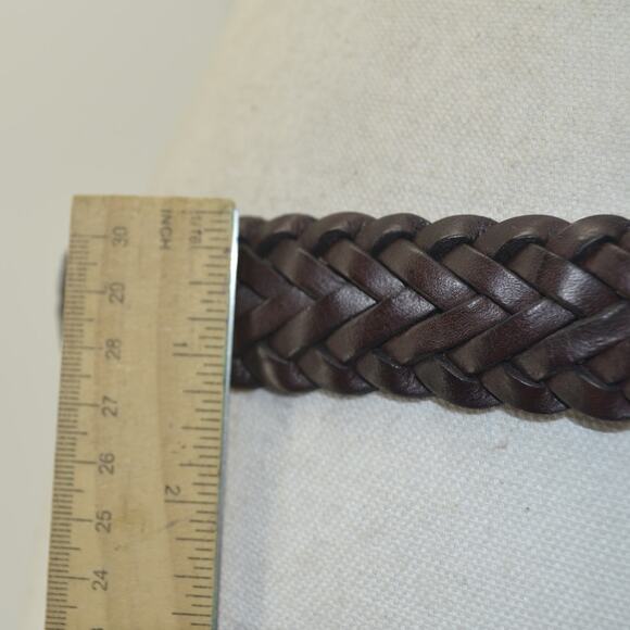 CRL Brown Leather Braided Weaved Men's Belt Silver Size 38 - Picture 2 of 12